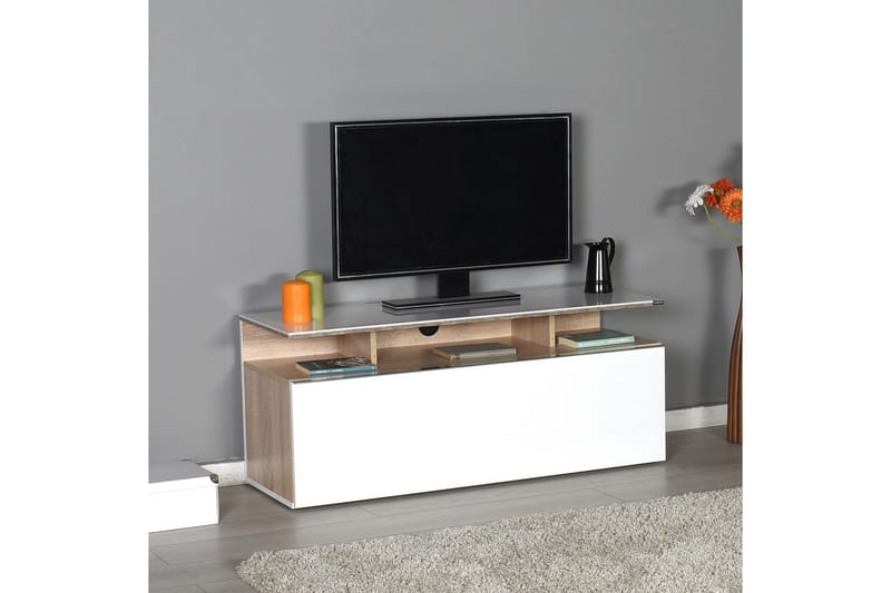 Galnor Tv-bänk 117 cm - Mediumfärgat trä/Vit - Möbler - Vardagsrum - Tv-möbler & mediamöbler - Tv-bänkar