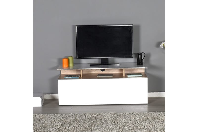 Galnor Tv-bänk 117 cm - Mediumfärgat trä/Vit - Möbler - Vardagsrum - Tv-möbler & mediamöbler - Tv-bänkar