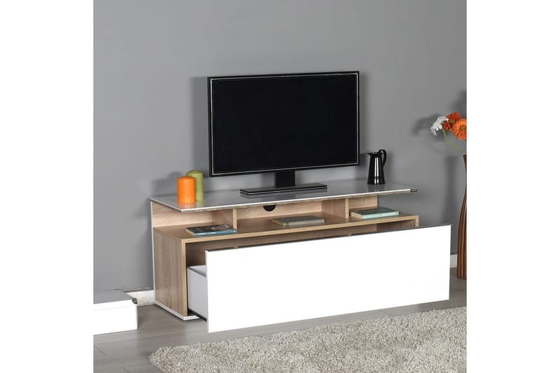 Galnor Tv-bänk 117 cm - Mediumfärgat trä/Vit - Möbler - Vardagsrum - Tv-möbler & mediamöbler - Tv-bänkar