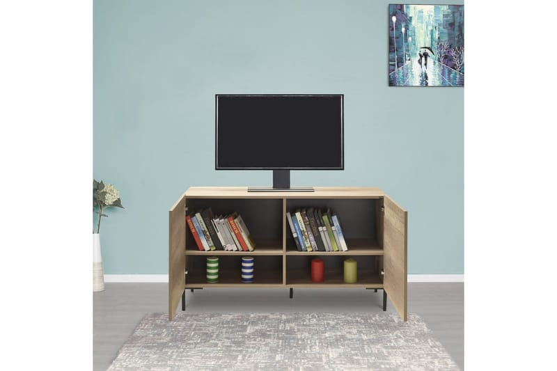 Galnor TV-bänk 120 cm med Förvaring i Mörkt Trä - Naturbrun - Möbler - Vardagsrum - Tv-möbler & mediamöbler - Tv-bänkar