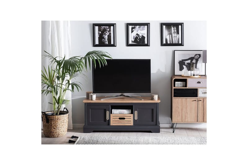 Garet Golvstående TV-bänk 120 cm med Förvaring i Ljust Trä - Mörkgrå - Möbler - Vardagsrum - Tv-möbler & mediamöbler - Tv-bänkar