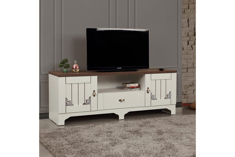 Gaszpar Tv-bänk 140 cm - Vit/Valnöt - Möbler - Vardagsrum - Tv-möbler & mediamöbler - Tv-bänkar