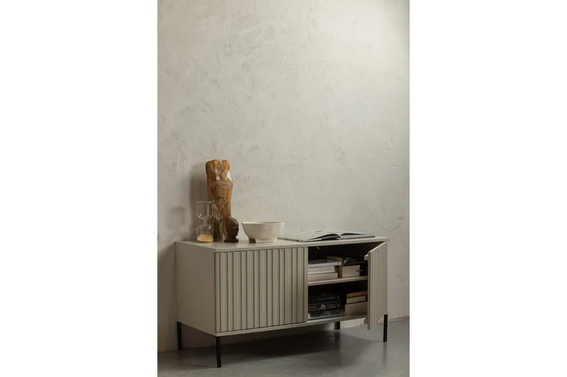 Gravure Golvstående Tv Bänk 100 cm med Förvaring i Målat Trä - Beige - Möbler - Vardagsrum - Tv-möbler & mediamöbler - Tv-bänkar
