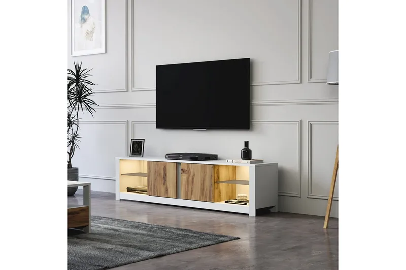 Griselda Tv-bänk 180 cm - Vit/Ek - Möbler - Vardagsrum - Tv-möbler & mediamöbler - Tv-bänkar