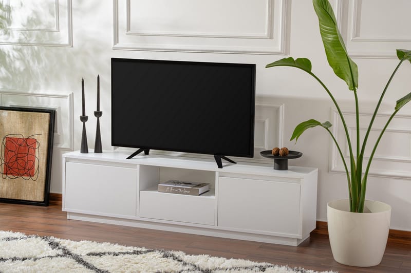 Gulliver Golvstående Tv Bänk 160 cm med Förvaring i Målat Trä - Vit - Möbler - Vardagsrum - Tv-möbler & mediamöbler - Tv-bänkar
