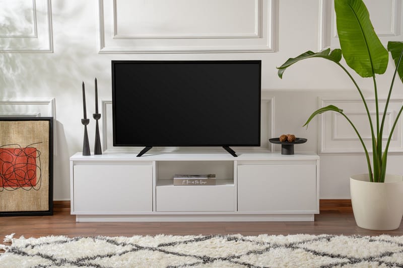 Gulliver Golvstående Tv Bänk 160 cm med Förvaring i Målat Trä - Vit - Möbler - Vardagsrum - Tv-möbler & mediamöbler - Tv-bänkar