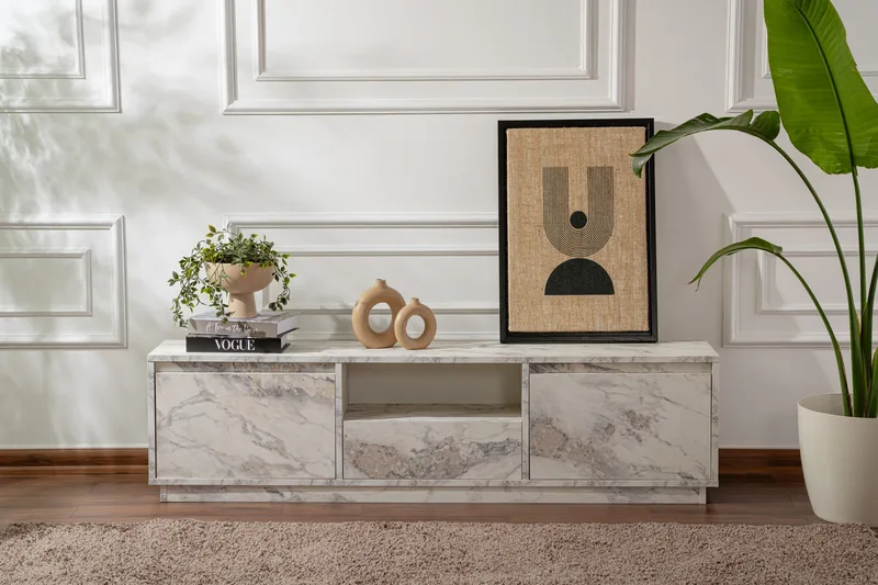 Gulliver Tv-bänk 160x30 cm - Ljus Beige/Marmor - Möbler - Vardagsrum - Tv-möbler & mediamöbler - Tv-bänkar
