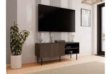 Hammarstrand Ribbad TV Bänk mörk trä med förvaring - 42 cm djup 150 cm bred 58 cm hög - Valnöt - Möbler - Vardagsrum - Tv-möbler & mediamöbler - Tv-bänkar