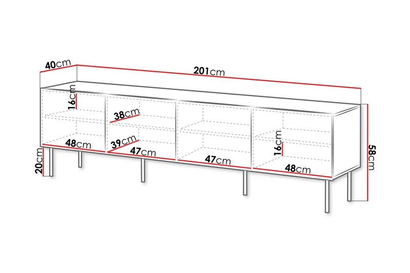 Hammarstrand Tv-bänk med Förvaring 201 cm - Valnöt / Brun / Ribbad - Möbler - Vardagsrum - Tv-möbler & mediamöbler - Tv-bänkar