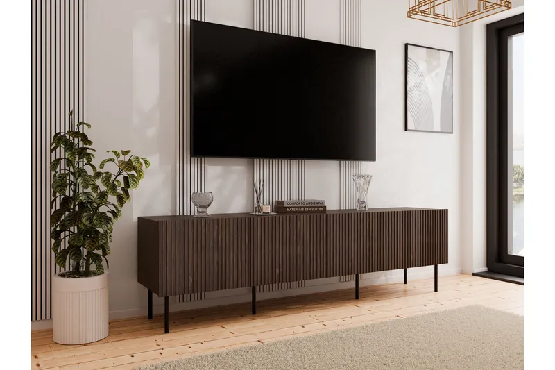 Hammarstrand Tv-bänk med Förvaring 201 cm - Valnöt / Brun / Ribbad - Möbler - Vardagsrum - Tv-möbler & mediamöbler - Tv-bänkar