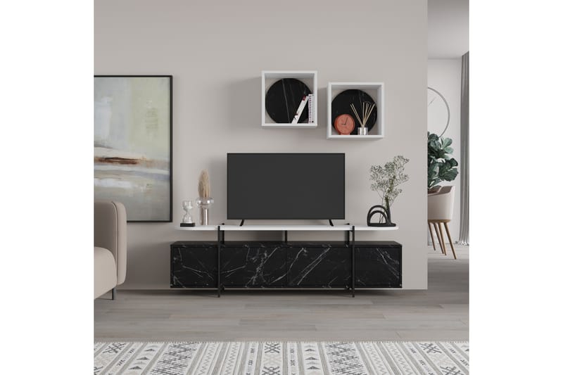 HANLEY Tv-möbelset 160x35,6 cm Svart/Vit - Möbler - Vardagsrum - Tv-möbler & mediamöbler - Tv-möbelset