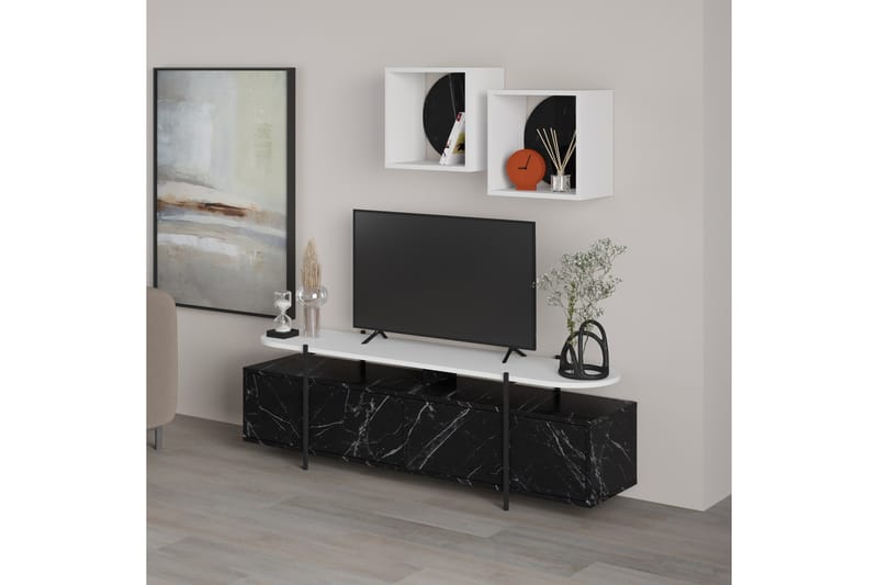 HANLEY Tv-möbelset 160x35,6 cm Svart/Vit - Möbler - Vardagsrum - Tv-möbler & mediamöbler - Tv-möbelset
