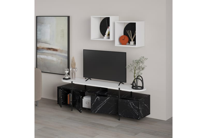 HANLEY Tv-möbelset 160x35,6 cm Svart/Vit - Möbler - Vardagsrum - Tv-möbler & mediamöbler - Tv-möbelset