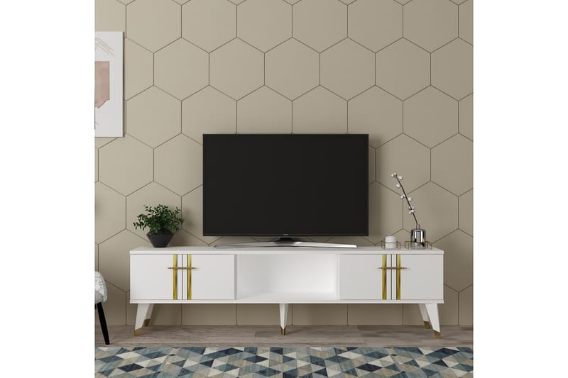 Harsum Tv-bänk 150 cm - Vit/Guld - Möbler - Vardagsrum - Tv-möbler & mediamöbler - Tv-bänkar