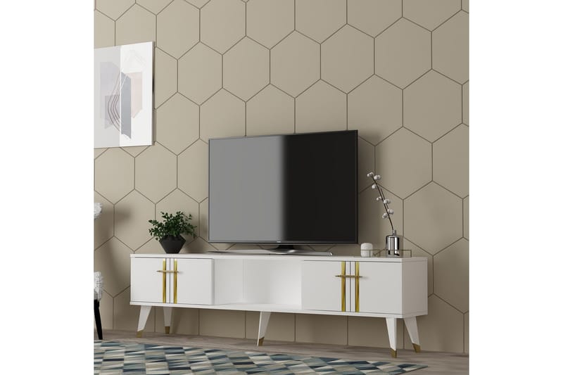 Harsum Tv-bänk 150 cm - Vit/Guld - Möbler - Vardagsrum - Tv-möbler & mediamöbler - Tv-bänkar