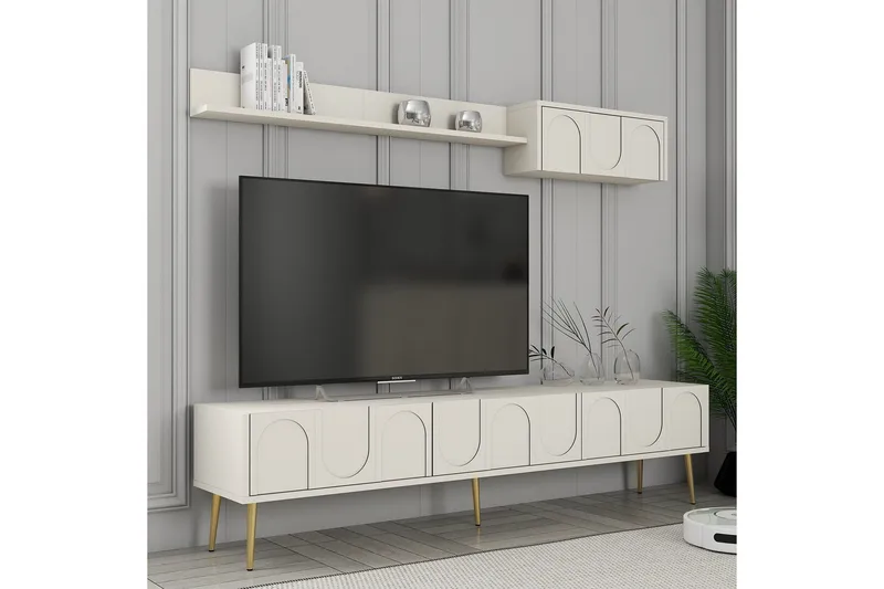 Hazim Tv-bänk 180 cm - Cream/Guld - Möbler - Vardagsrum - Tv-möbler & mediamöbler - Tv-bänkar