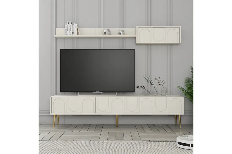 Hazim Tv-bänk 180 cm - Cream/Guld - Möbler - Vardagsrum - Tv-möbler & mediamöbler - Tv-bänkar