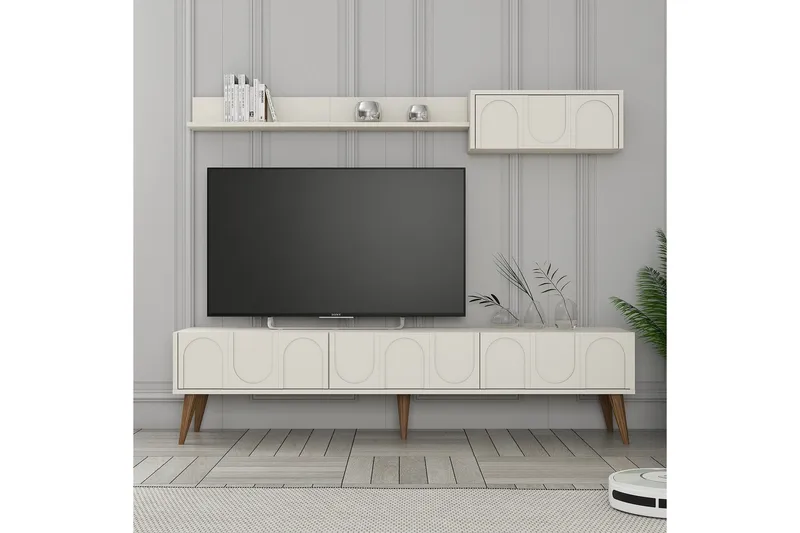 Hazim Tv-bänk 180 cm - Cream/Valnöt - Möbler - Vardagsrum - Tv-möbler & mediamöbler - Tv-bänkar