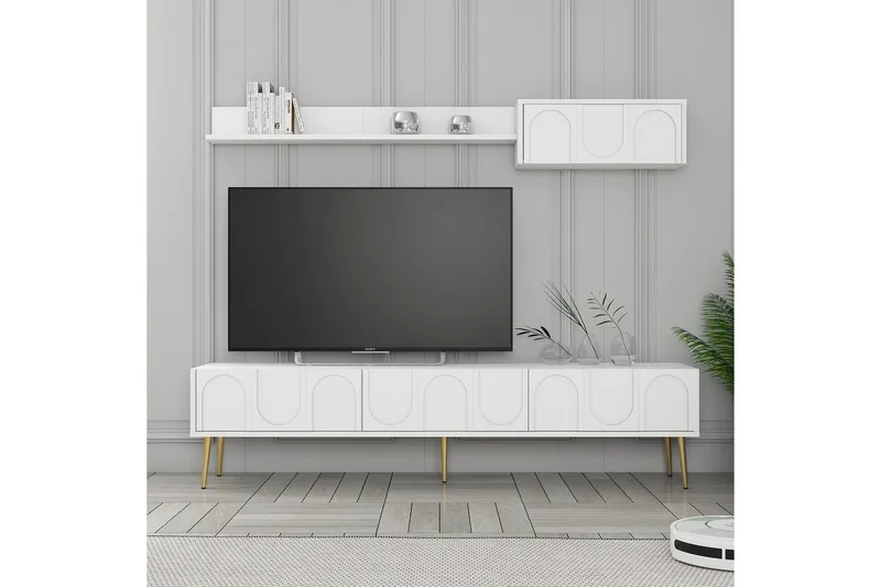 Hazim Tv-bänk 180 cm, Vit/Guld