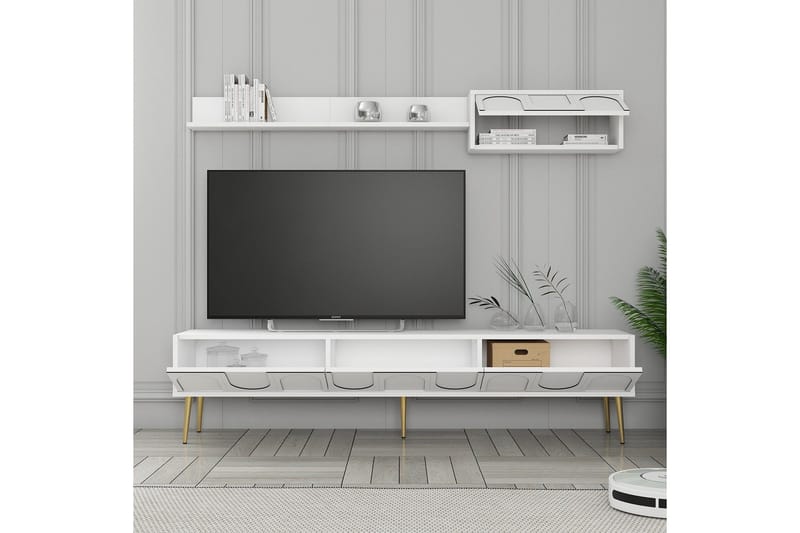 Hazim Tv-bänk 180 cm - Vit/Guld - Möbler - Vardagsrum - Tv-möbler & mediamöbler - Tv-bänkar