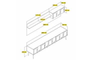 Hazim Tv-bänk 180 cm - Vit/Guld - Möbler - Vardagsrum - Tv-möbler & mediamöbler - Tv-bänkar