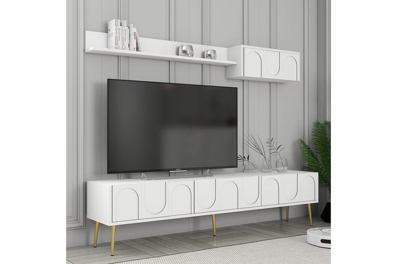 Hazim Tv-bänk 180 cm - Vit/Guld - Möbler - Vardagsrum - Tv-möbler & mediamöbler - Tv-bänkar