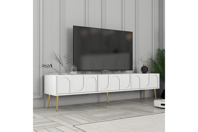 Hazim Tv-bänk 180 cm - Vit/Guld - Möbler - Vardagsrum - Tv-möbler & mediamöbler - Tv-bänkar