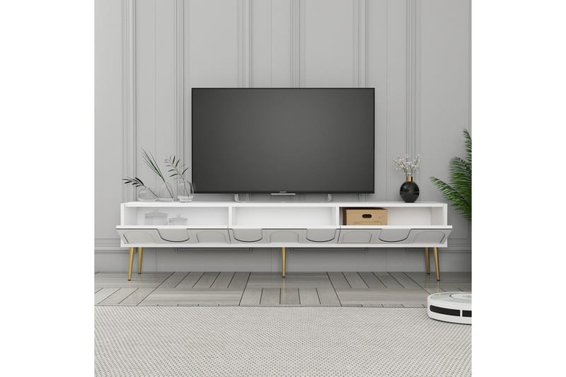 Hazim Tv-bänk 180 cm - Vit/Guld - Möbler - Vardagsrum - Tv-möbler & mediamöbler - Tv-bänkar