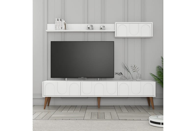 Hazim Tv-bänk 180 cm - Vit/Valnöt - M öbler - Vardagsrum - Tv-möbler & mediamöbler - Tv-bänkar