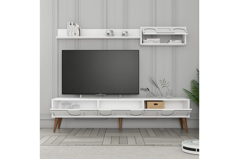 Hazim Tv-bänk 180 cm - Vit/Valnöt - Möbler - Vardagsrum - Tv-möbler & mediamöbler - Tv-bänkar