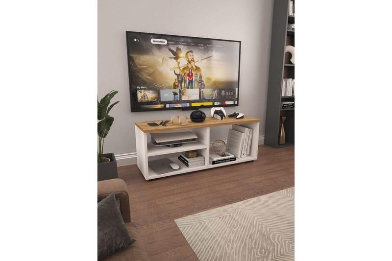 Hollowmere Tv-bänk 115 cm - Mediumfärgat trä/Vit - Möbler - Vardagsrum - Tv-möbler & mediamöbler - Tv-bänkar
