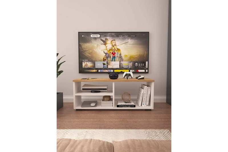 Hollowmere Tv-bänk 115 cm - Mediumfärgat trä/Vit - Möbler - Vardagsrum - Tv-möbler & mediamöbler - Tv-bänkar