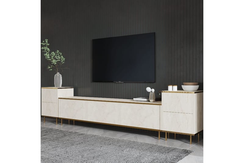 Imaj Golvstående Tv-bänk 180 cm med Förvaring i Trä med Metallben - Benvit - Möbler - Vardagsrum - Tv-möbler & mediamöbler - Tv-bänkar