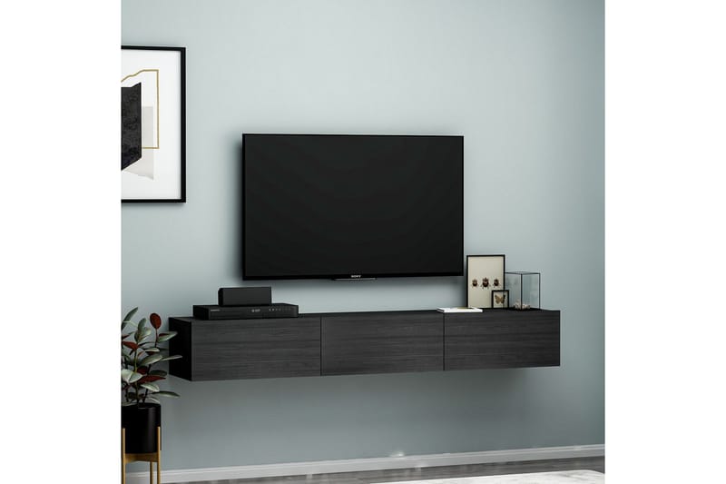 Interlaken Vägghängd TV Bänk 180 cm med Förvaring i Målat Trä - Svart - Möbler - Vardagsrum - Tv-möbler & mediamöbler - Tv-bänkar