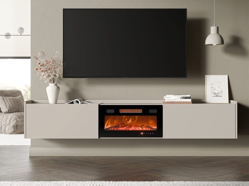 Jovren Tv-bänk 200 cm Eldstad med värmefunktion - Beige|svart - Möbler - Vardagsrum - Tv-möbler & mediamöbler - Tv-bänkar