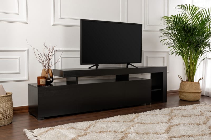 Jurukovo Golvstående TV Bänk 192 cm med Förvaring i Målat Trä - Svart - Möbler - Vardagsrum - Tv-möbler & mediamöbler - Tv-bänkar