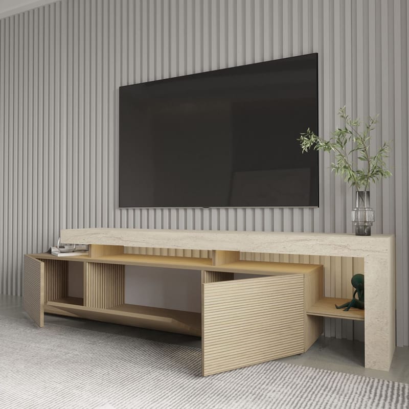 Jurukovo TV-bänk 192x53x37 cm - Travertin, varm ek - Möbler - Vardagsrum - Tv-möbler & mediamöbler - Tv-bänkar