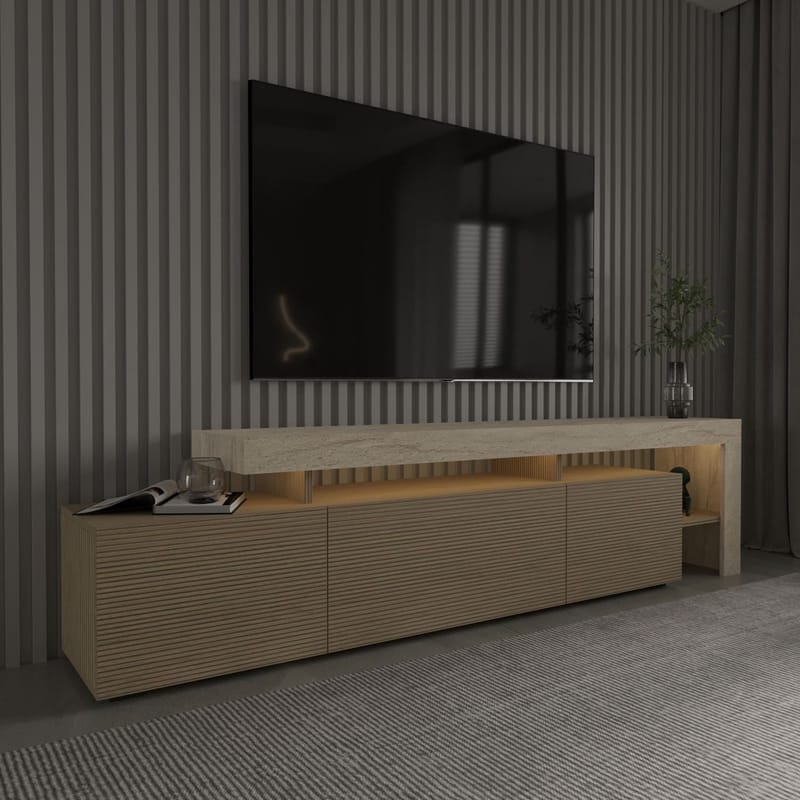 Jurukovo TV-bänk 192x53x37 cm - Travertin, varm ek - Möbler - Vardagsrum - Tv-möbler & mediamöbler - Tv-bänkar