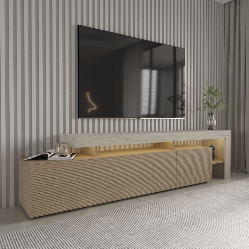 Jurukovo TV-bänk 192x53x37 cm - Travertin, varm ek - Möbler - Vardagsrum - Tv-möbler & mediamöbler - Tv-bänkar