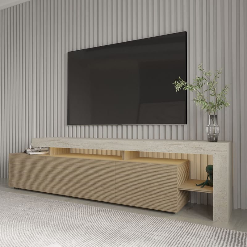 Jurukovo TV-bänk 192x53x37 cm - Travertin, varm ek - Möbler - Vardagsrum - Tv-möbler & mediamöbler - Tv-bänkar