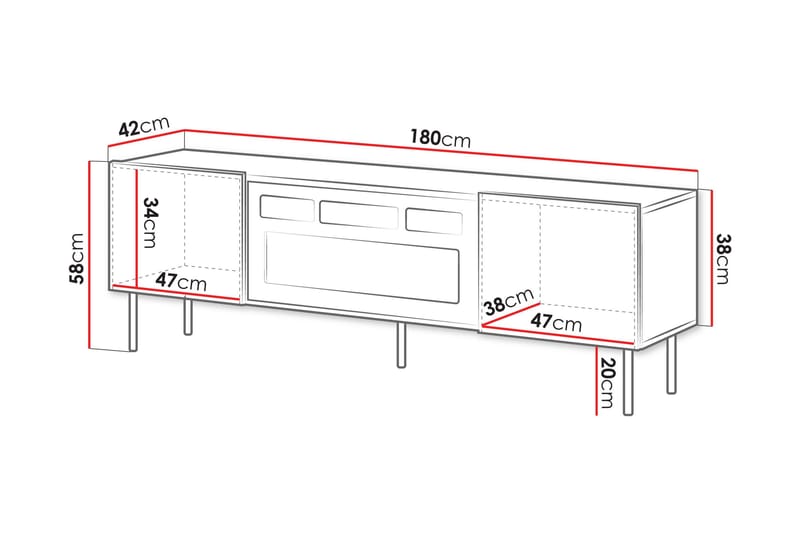 Kamta Tv-bänk 180 cm - Svart - Möbler - Vardagsrum - Tv-möbler & mediamöbler - Tv-bänkar