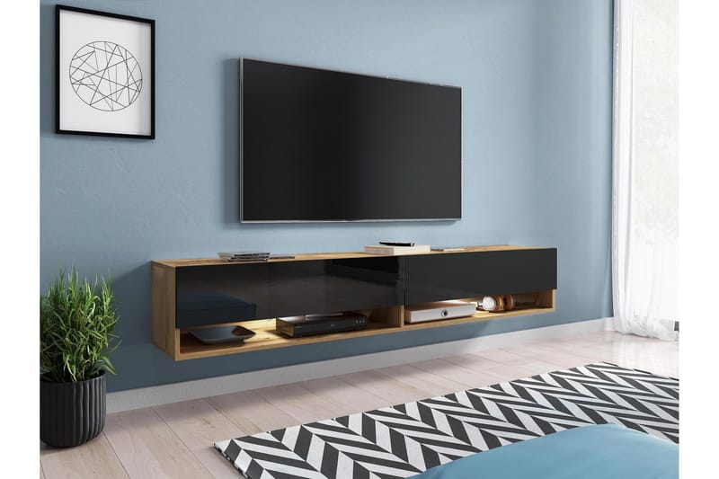 Kanak Vägghängd Tv-bänk 180 cm med Förvaring i Målat Trä - Svart - Möbler - Vardagsrum - Tv-möbler & mediamöbler - Tv-bänkar