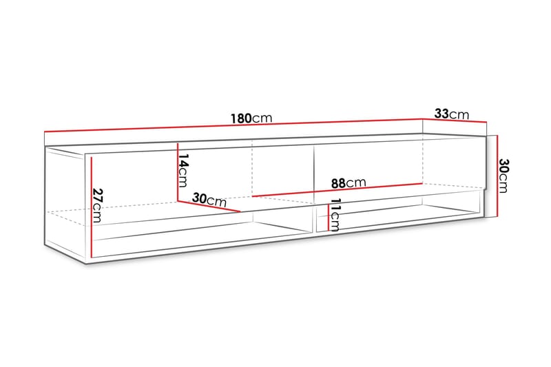 Kanak Vägghängd Tv-bänk 180 cm med Förvaring i Målat Trä - Svart - Möbler - Vardagsrum - Tv-möbler & mediamöbler - Tv-bänkar