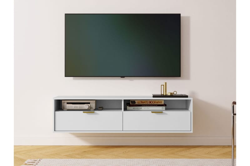 Kanon Vägghängd Tv Bänk 140 cm med Förvaring i Målat Trä - Vit - Möbler - Vardagsrum - Tv-möbler & mediamöbler - Tv-bänkar