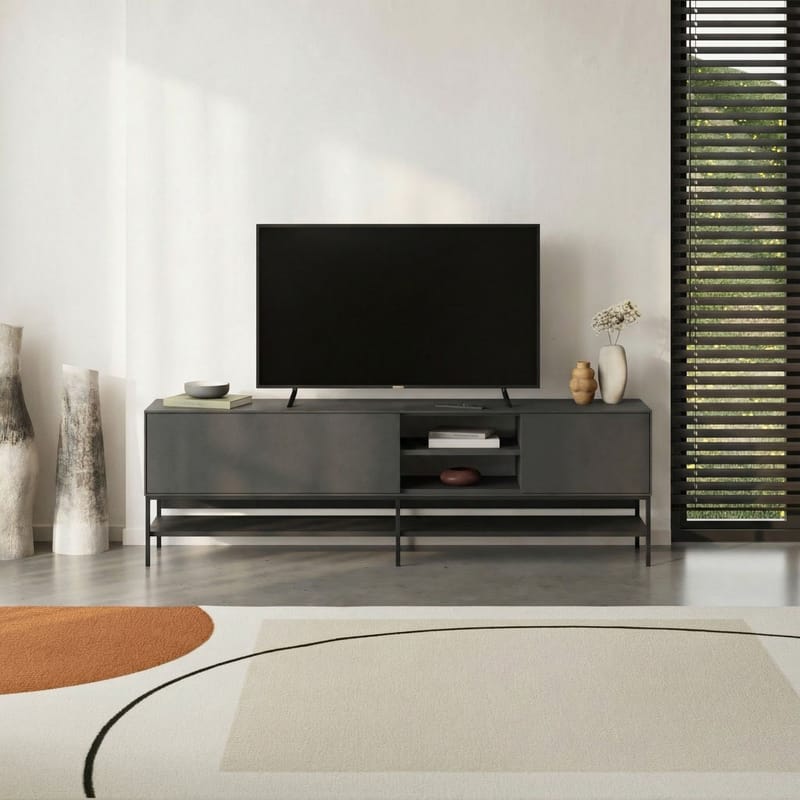 Kenvor Tv-bänk 180 cm - Antracit/Wood Black/Svart - Möbler - Vardagsrum - Tv-möbler & mediamöbler - Tv-bänkar