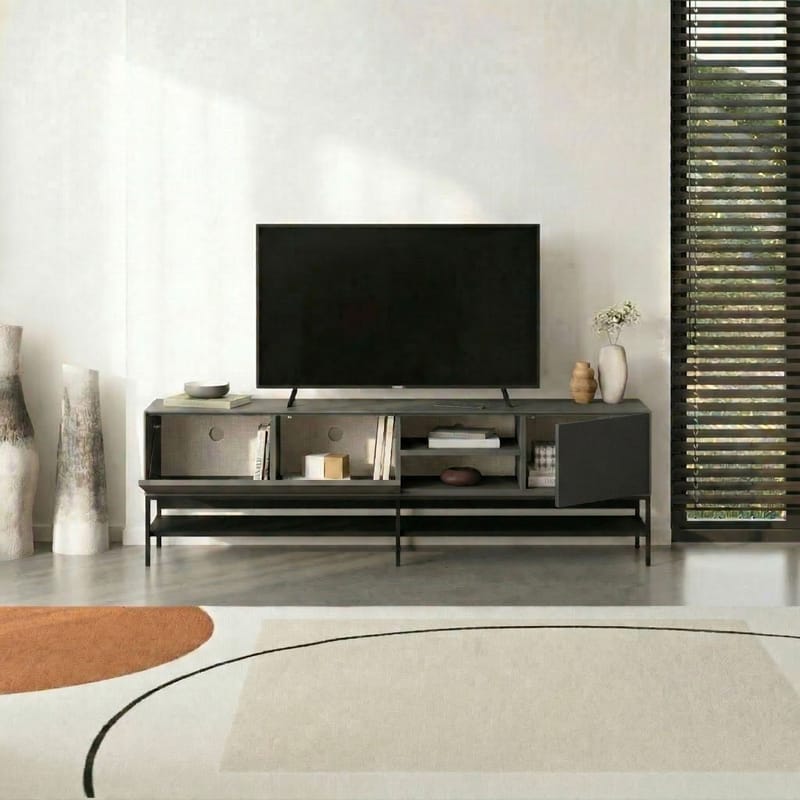 Kenvor Tv-bänk 180 cm - Antracit/Wood Black/Svart - Möbler - Vardagsrum - Tv-möbler & mediamöbler - Tv-bänkar