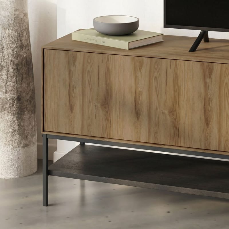 Kenvor Tv-bänk 180 cm - Naturfärgad ek, trä svart, svart - Möbler - Vardagsrum - Tv-möbler & mediamöbler - Tv-bänkar