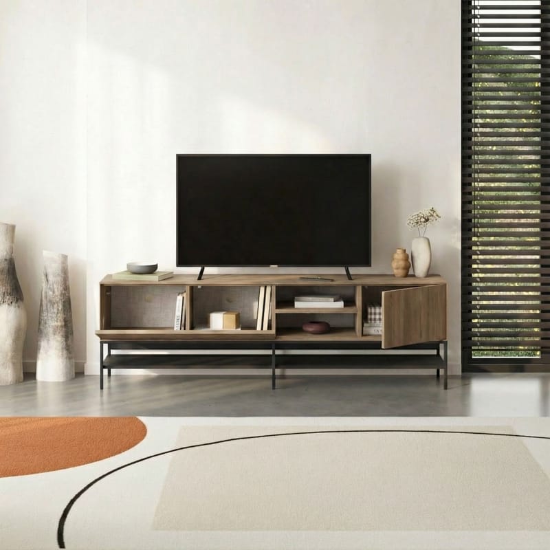 Kenvor Tv-bänk 180 cm - Naturfärgad ek, trä svart, svart - Möbler - Vardagsrum - Tv-möbler & mediamöbler - Tv-bänkar