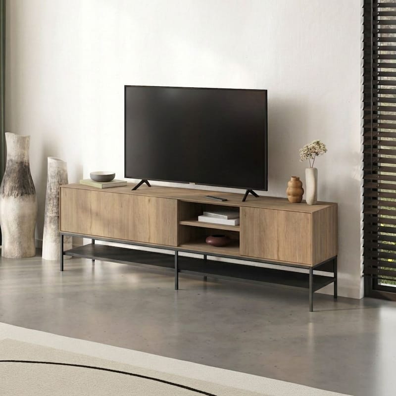 Kenvor Tv-bänk 180 cm - Naturfärgad ek, trä svart, svart - Möbler - Vardagsrum - Tv-möbler & mediamöbler - Tv-bänkar