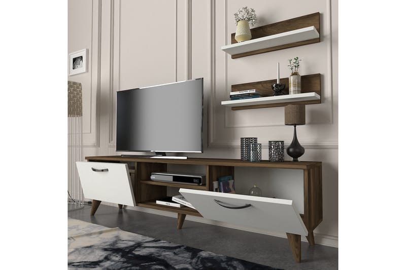 KYRKEBERG TV-Möbelset 150 cm Brun/Vit - Brun/Vit - Tv-möbelset